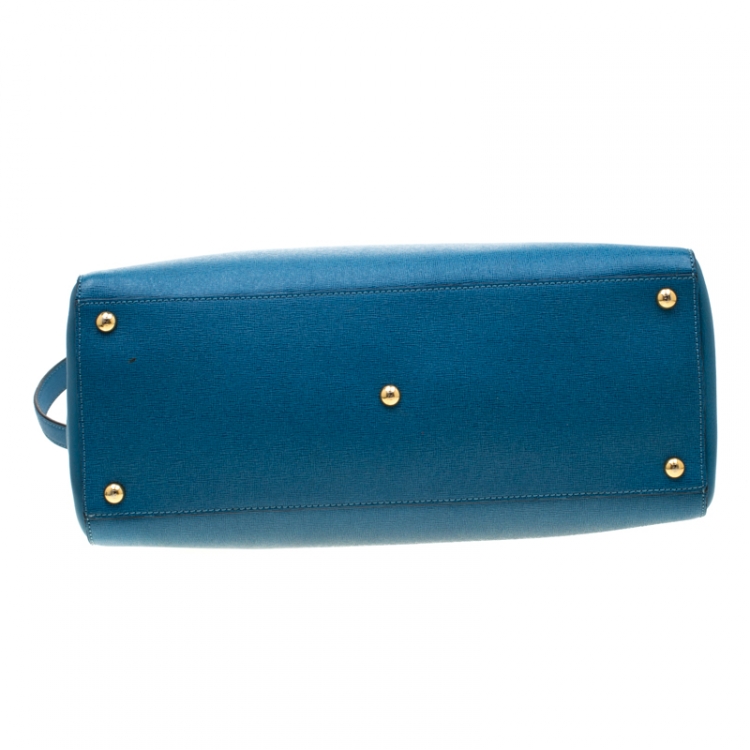Pre Owned Fendi Blue Saffiano Leather 2Jours Top Handle Bag