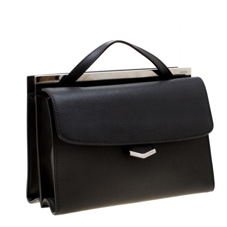مملوكة مسبقًا Fendi Grey Textured Leather Small Demi Jour Top Handle Bag