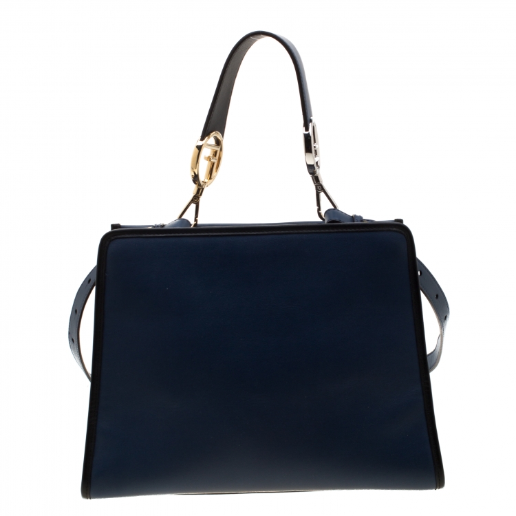 Pre Owned Fendi Blue/Black Leather Runaway Top Handle Bag