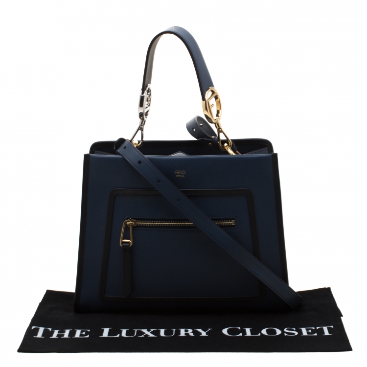 Pre Owned Fendi Blue/Black Leather Runaway Top Handle Bag