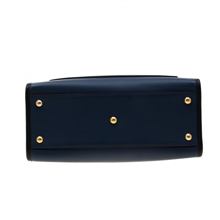 Pre Owned Fendi Blue/Black Leather Runaway Top Handle Bag