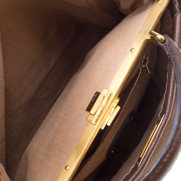مملوكة مسبقًا Fendi Metallic Brown Selleria Leather Large Peekaboo Top Handle Bag