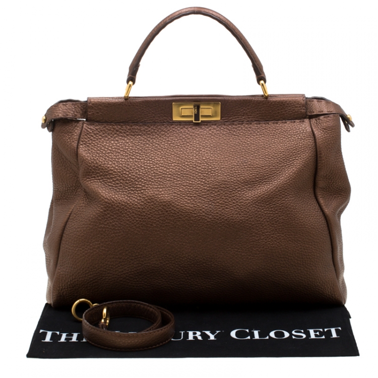 مملوكة مسبقًا Fendi Metallic Brown Selleria Leather Large Peekaboo Top Handle Bag