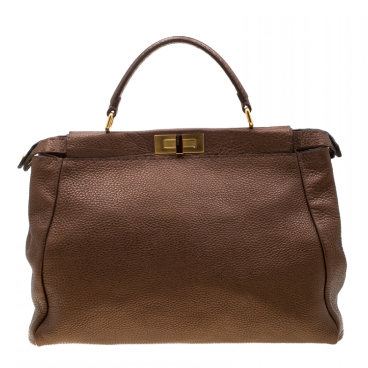 مملوكة مسبقًا Fendi Metallic Brown Selleria Leather Large Peekaboo Top Handle Bag