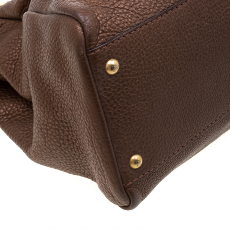 مملوكة مسبقًا Fendi Metallic Brown Selleria Leather Large Peekaboo Top Handle Bag