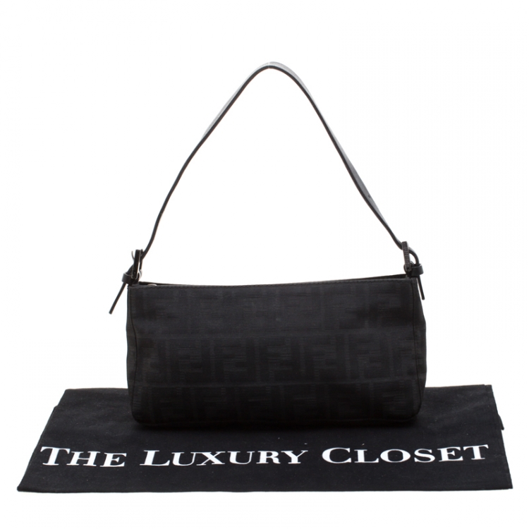 Pre Owned Fendi Black Zucca Canvas Pochette Bag