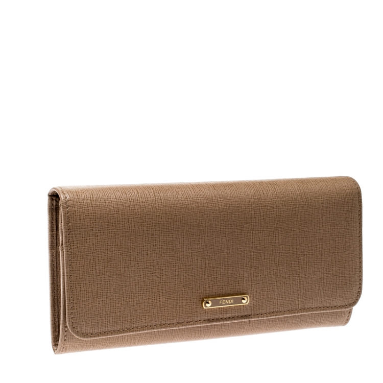 Pre Owned Fendi Beige Leather Elite Continental Wallet