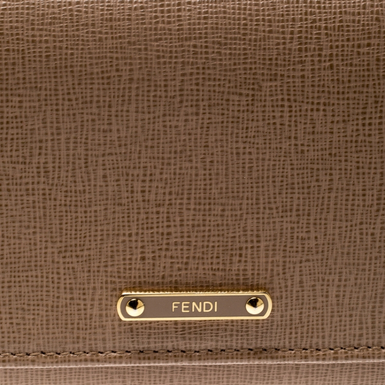 Pre Owned Fendi Beige Leather Elite Continental Wallet