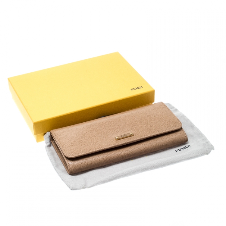 Pre Owned Fendi Beige Leather Elite Continental Wallet