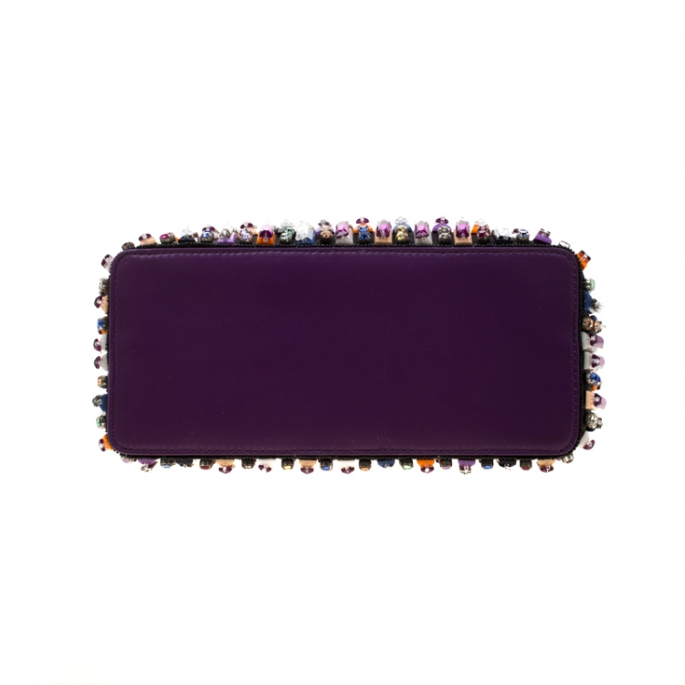 Pre Owned Fendi Multicolor Crystal Embellished Leather Mini Peekaboo Top Handle Bag