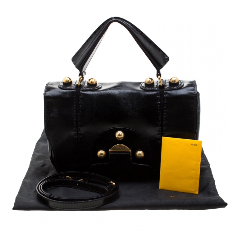Pre Owned Fendi Black Patent Leather F3 Secret Code Top Handle Bag