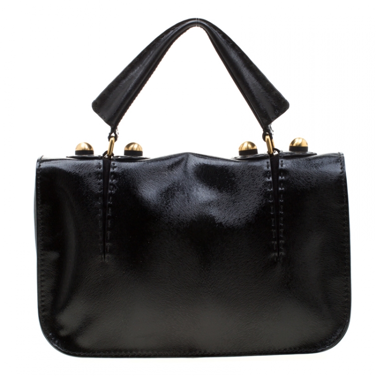 Pre Owned Fendi Black Patent Leather F3 Secret Code Top Handle Bag