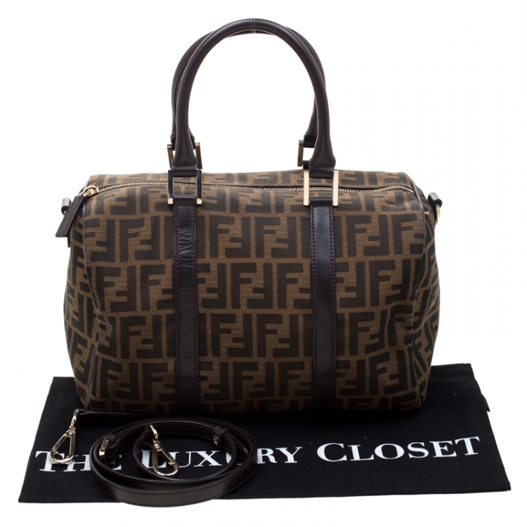 Pre Owned Fendi Tobacco Zucca Canvas Boston Bag