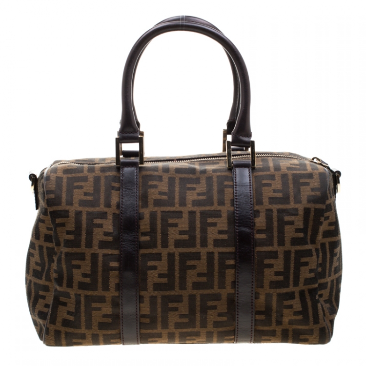 Pre Owned Fendi Tobacco Zucca Canvas Boston Bag