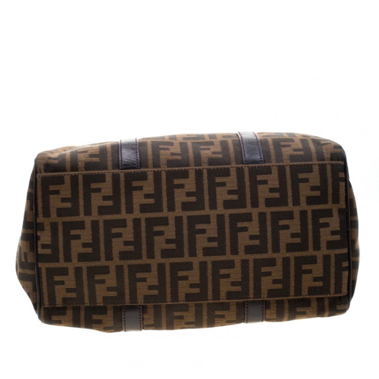 Pre Owned Fendi Tobacco Zucca Canvas Boston Bag