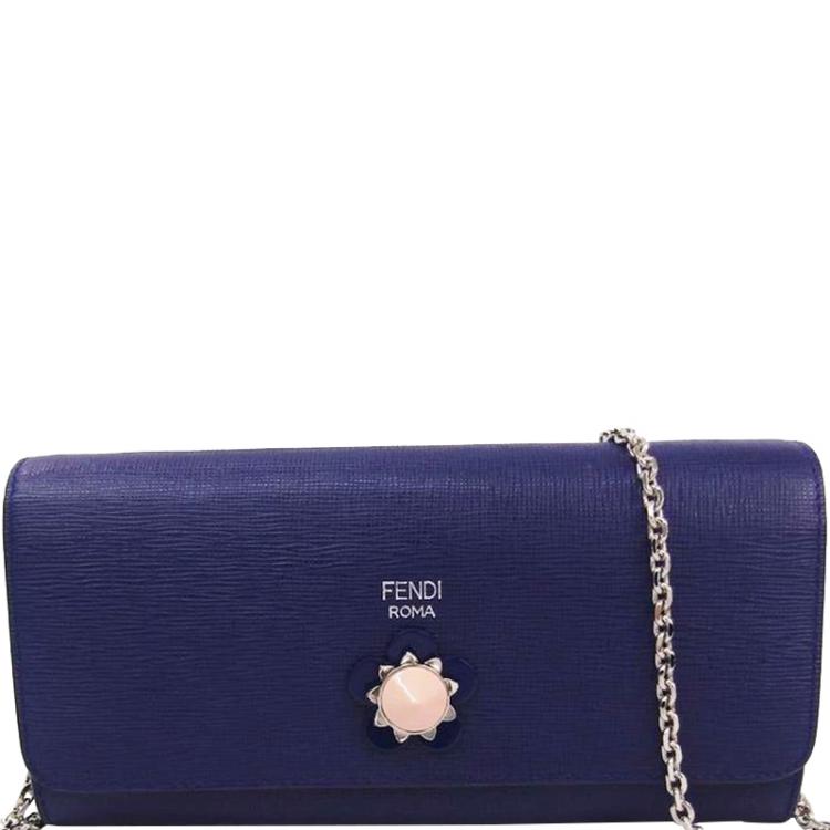 Pre Owned Fendi Purple Leather WOC Clutch Bag