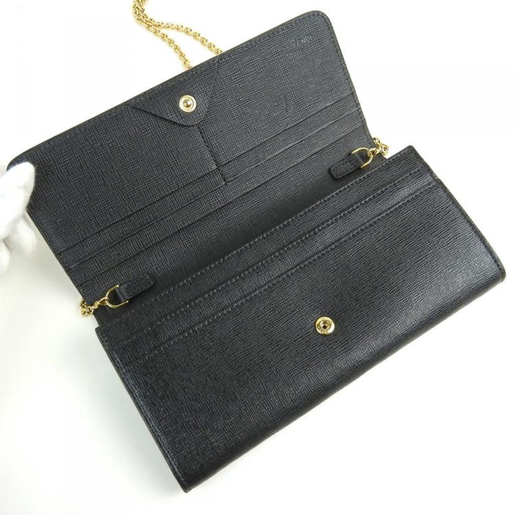 Pre Owned Fendi Black Leather Bugs Monster WOC Clutch Bag