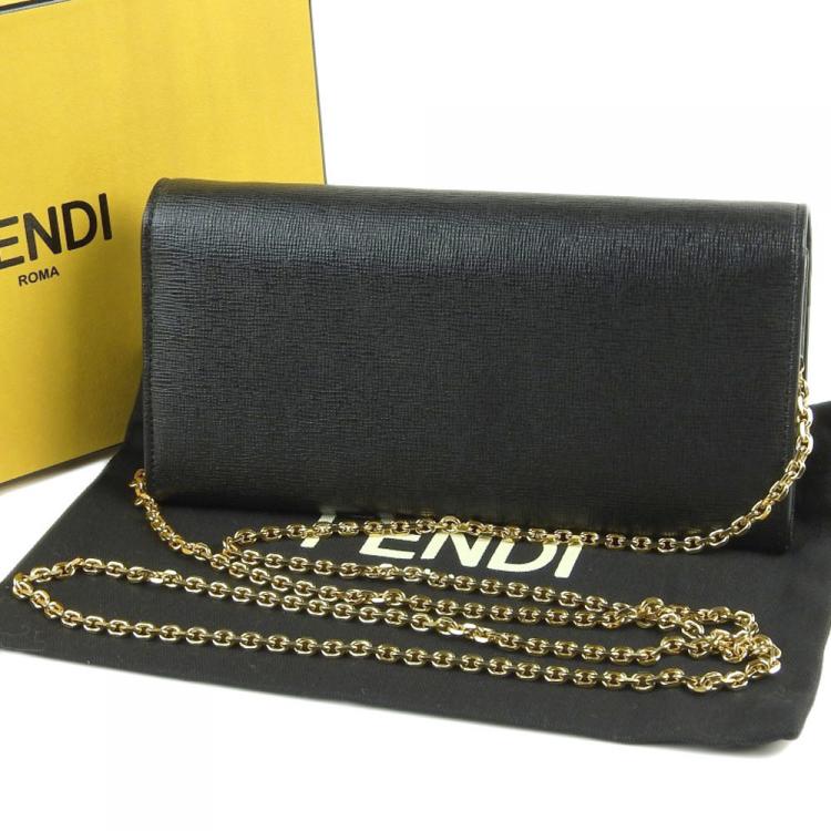 Pre Owned Fendi Black Leather Bugs Monster WOC Clutch Bag