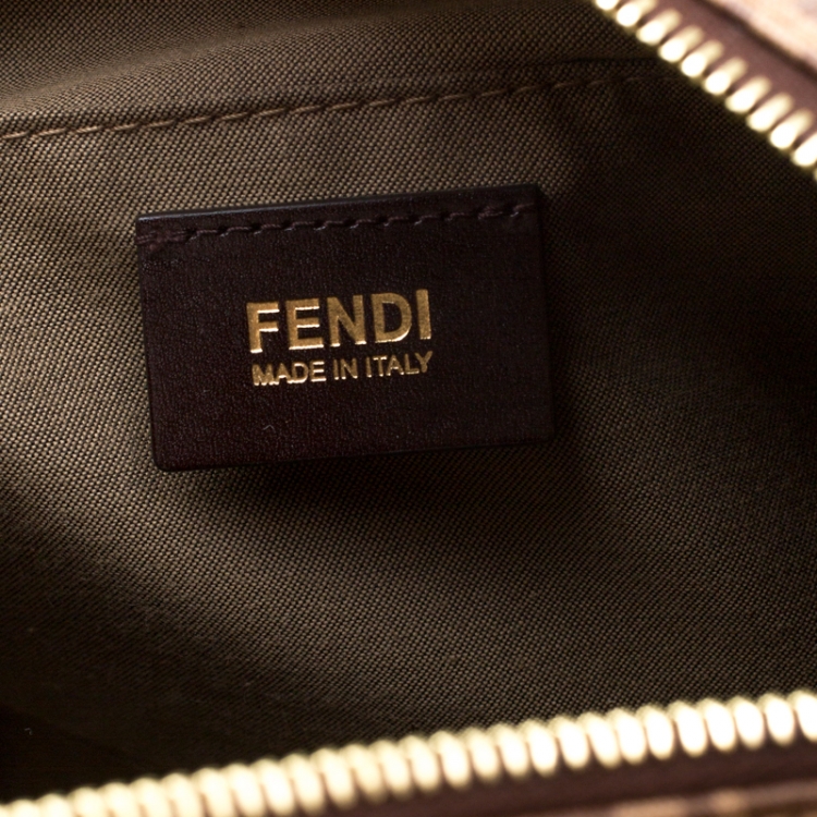 Pre Owned Fendi Brown Zucchino Coated Canvas Medium Forever Bauletto Boston Bag