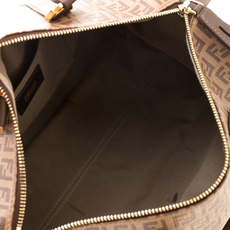 Pre Owned Fendi Brown Zucchino Coated Canvas Medium Forever Bauletto Boston Bag