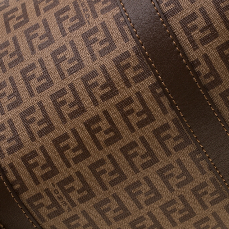 Pre Owned Fendi Brown Zucchino Coated Canvas Medium Forever Bauletto Boston Bag