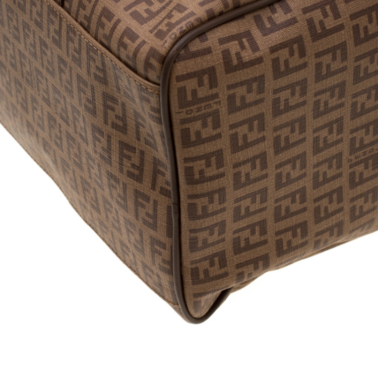 Pre Owned Fendi Brown Zucchino Coated Canvas Medium Forever Bauletto Boston Bag