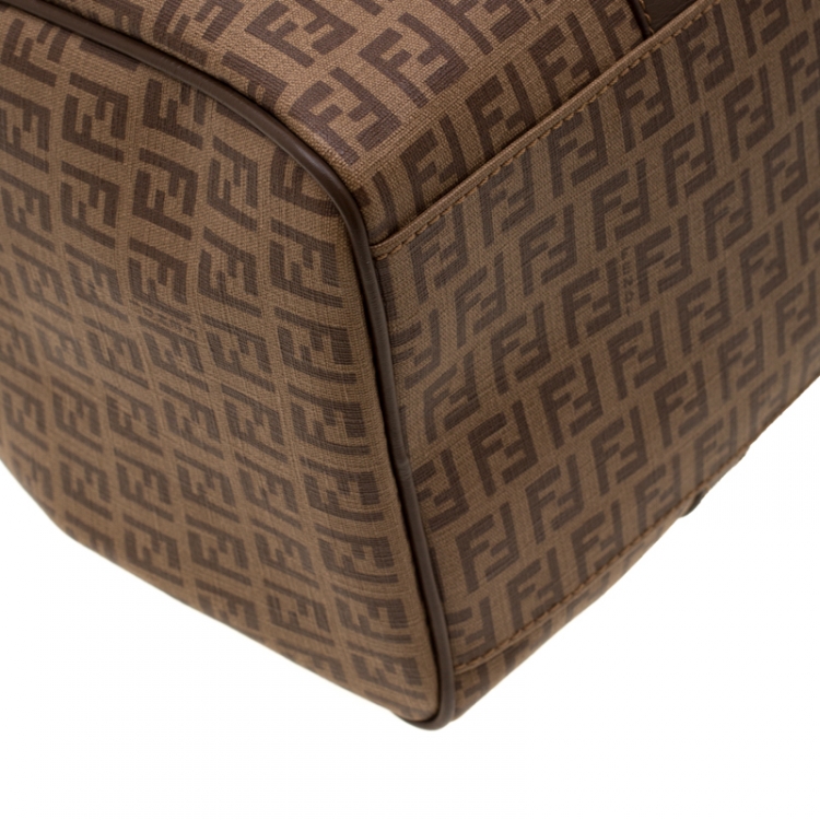 Pre Owned Fendi Brown Zucchino Coated Canvas Medium Forever Bauletto Boston Bag