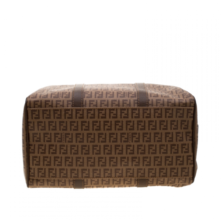 Pre Owned Fendi Brown Zucchino Coated Canvas Medium Forever Bauletto Boston Bag