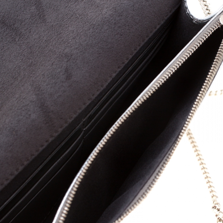Pre Owned Fendi Metallic Silver Leather Tube Wallet On Chain 