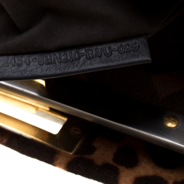 مملوكة مسبقًا Fendi Brown/Black Leopard Print Calfhair Large Peekaboo Top Handle Bag