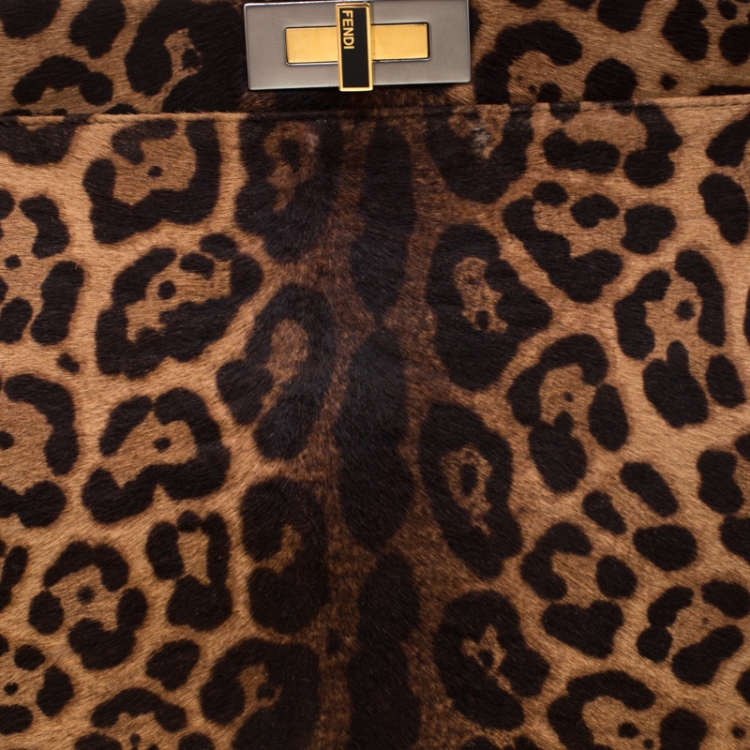 مملوكة مسبقًا Fendi Brown/Black Leopard Print Calfhair Large Peekaboo Top Handle Bag