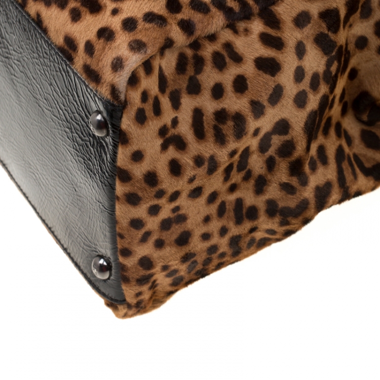 مملوكة مسبقًا Fendi Brown/Black Leopard Print Calfhair Large Peekaboo Top Handle Bag