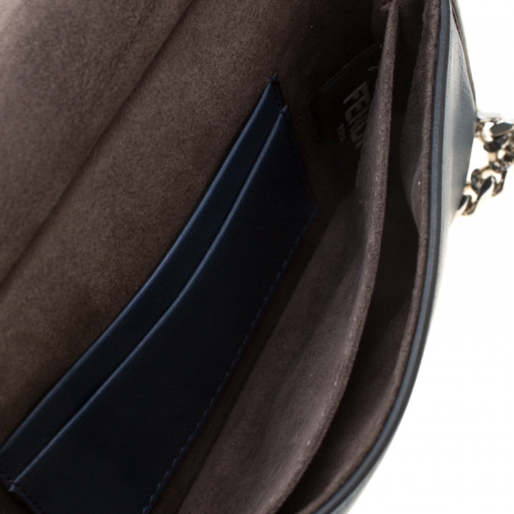 Pre Owned Fendi Blue/Black Leather Double Micro Baguette Bag
