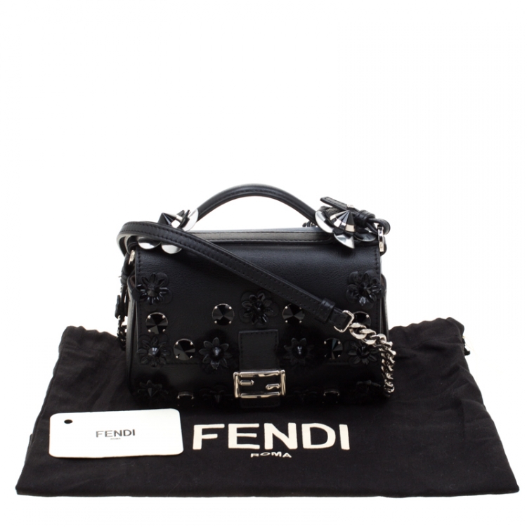 Pre Owned Fendi Blue/Black Leather Double Micro Baguette Bag