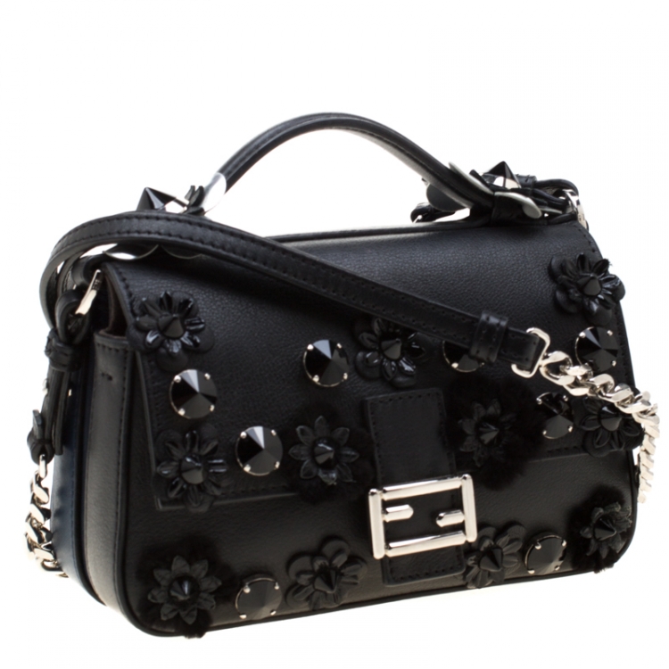 Pre Owned Fendi Blue/Black Leather Double Micro Baguette Bag