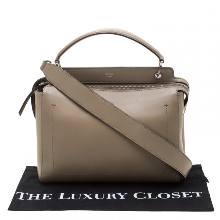 Pre Owned Fendi Khaki Leather Dotcom Top Handle Bag