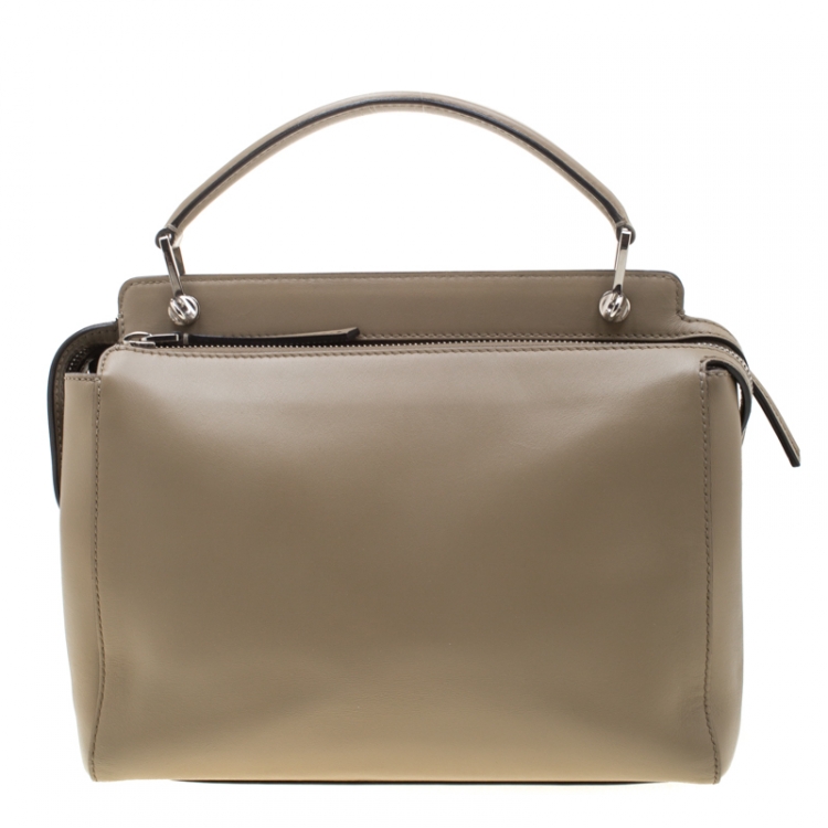 Pre Owned Fendi Khaki Leather Dotcom Top Handle Bag