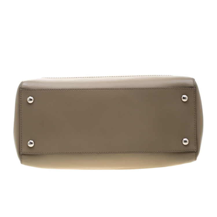 Pre Owned Fendi Khaki Leather Dotcom Top Handle Bag