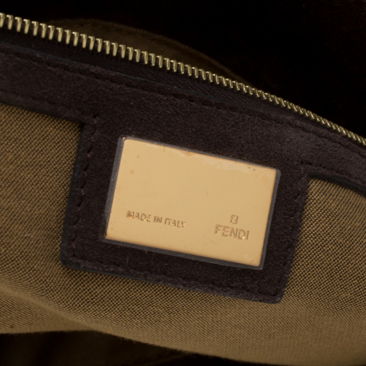 Pre Owned Fendi Brown/Green Zucca Canvas and Leather Studded Large De Jour Bag