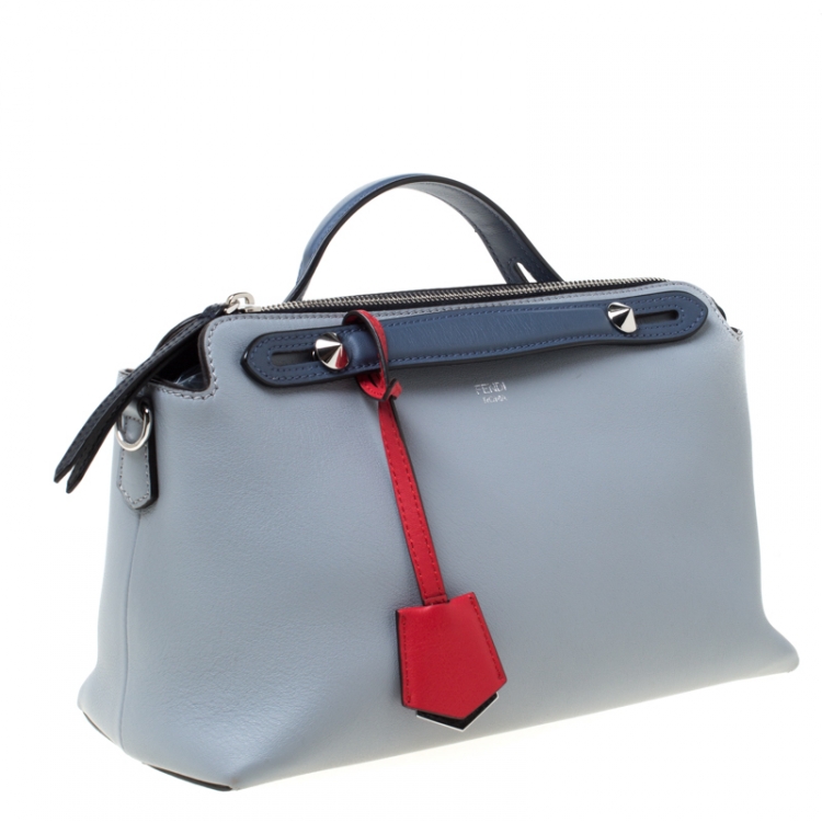 Pre Owned Fendi Grey/Blue Leather By The Way Boston Bag 
