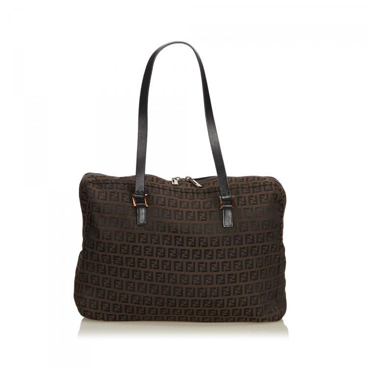 Pre Owned Fendi Brown Zucchino Jacquard Shoulder Bag