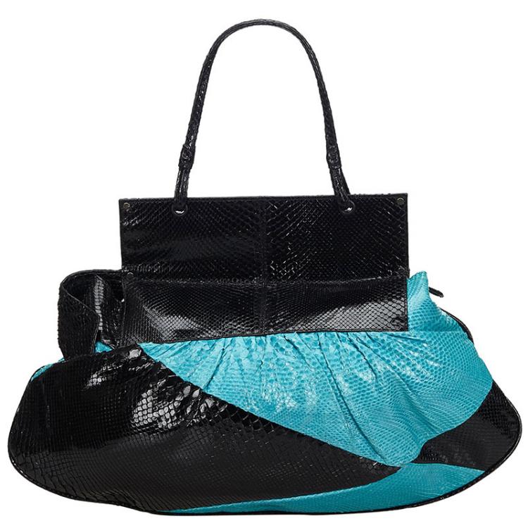 Pre Owned Fendi Blue/Black Python To You Convertible Clutch Bag