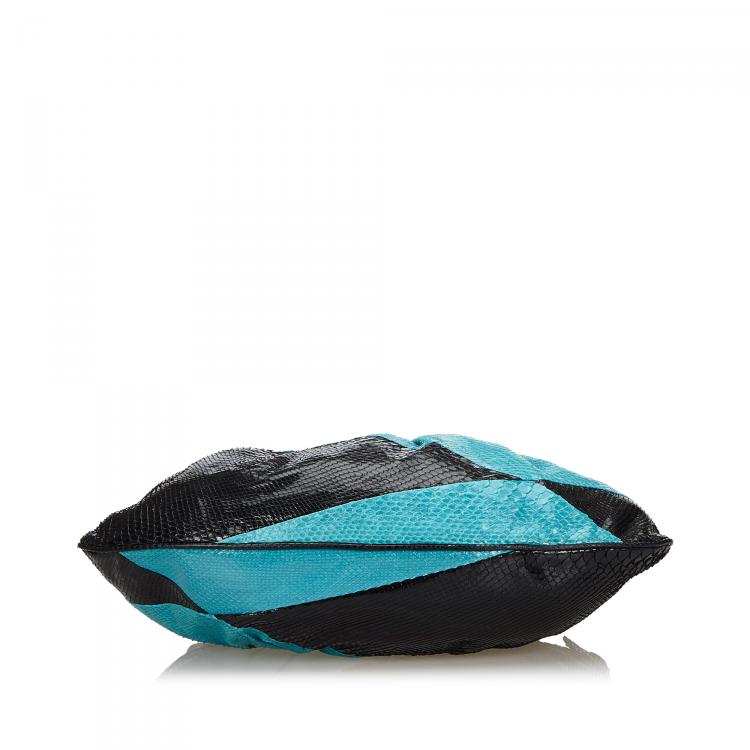 Pre Owned Fendi Blue/Black Python To You Convertible Clutch Bag