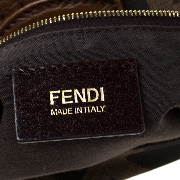 Pre Owned Fendi Tobacco Zucca Canvas Maxi Baguette Flap Shoulder Bag