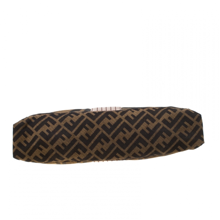 Pre Owned Fendi Tobacco Zucca Canvas Maxi Baguette Flap Shoulder Bag