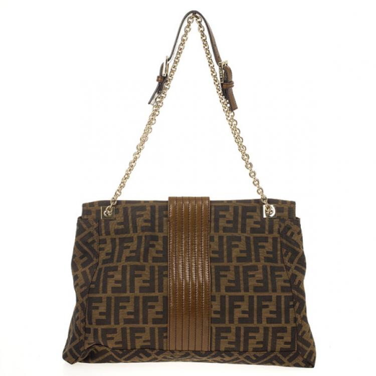 Pre Owned Fendi Maxi Borsa Zucca Baguette Shoulder Bag