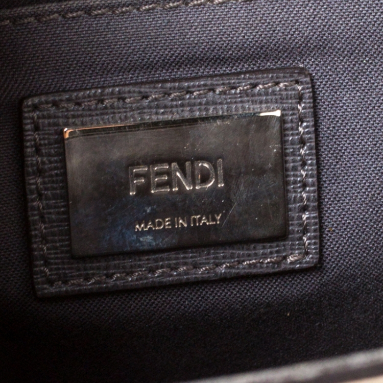 Pre Owned Fendi Beige/Blue Textured Leather Small Demi Jour Top Handle Bag