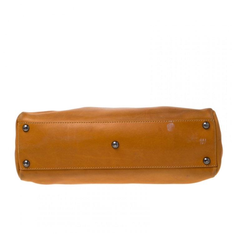 Pre Owned Fendi Tan Leather Medium Peekaboo Top Handle Bag