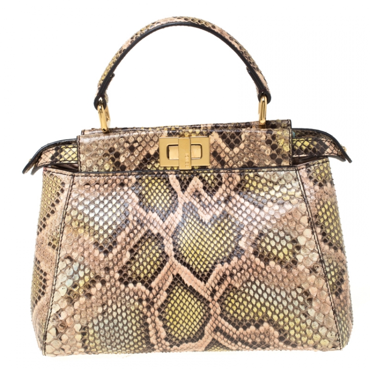 Pre Owned Fendi Multicolor Python Leather Mini Peekaboo Top Handle Bag