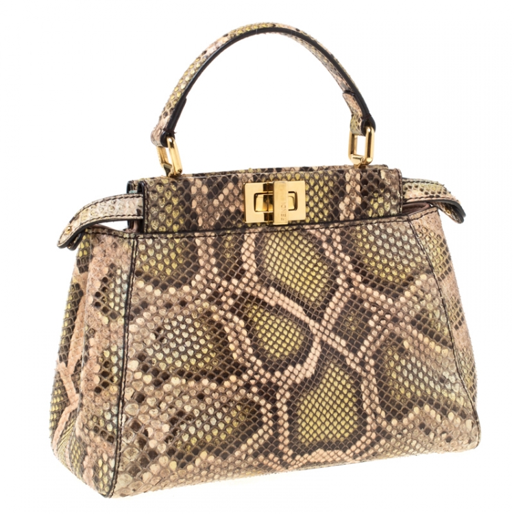 Pre Owned Fendi Multicolor Python Leather Mini Peekaboo Top Handle Bag